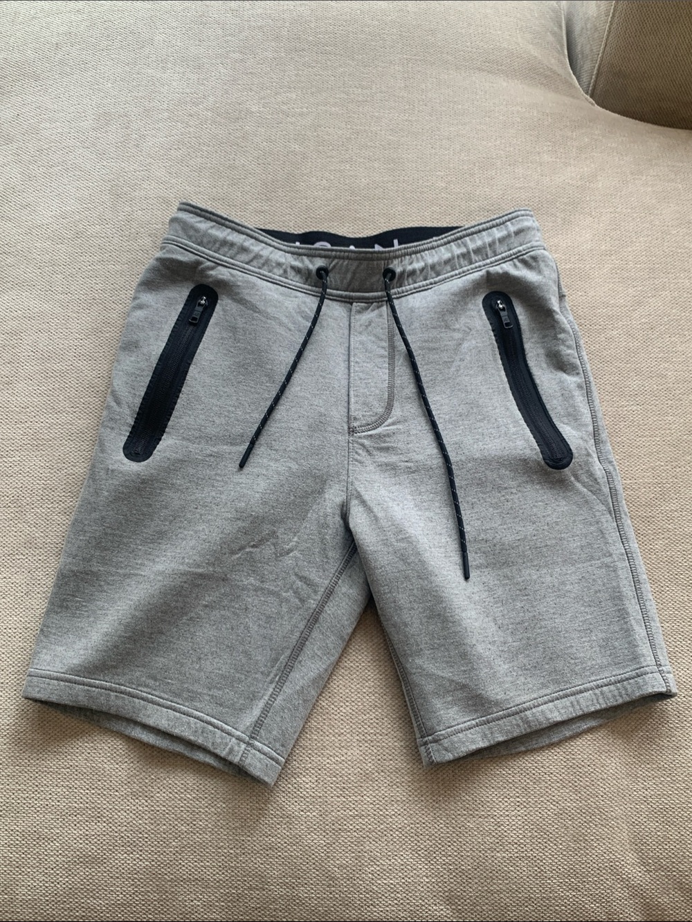 American Eagle Outfitters Men's Light Gray Athletic Shorts with Black Zips